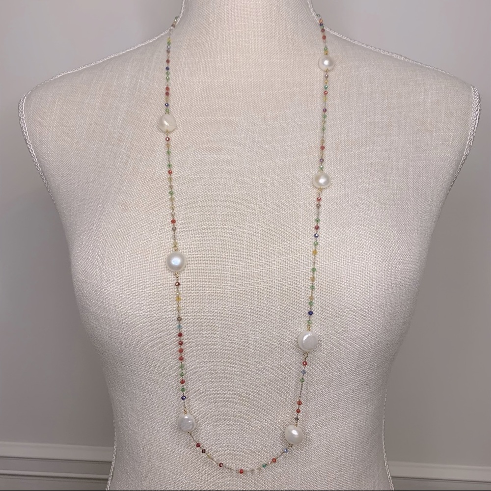 Iris & Lily Freshwater Pearls & Genuine Gemstone Long Gold Tone Necklace
